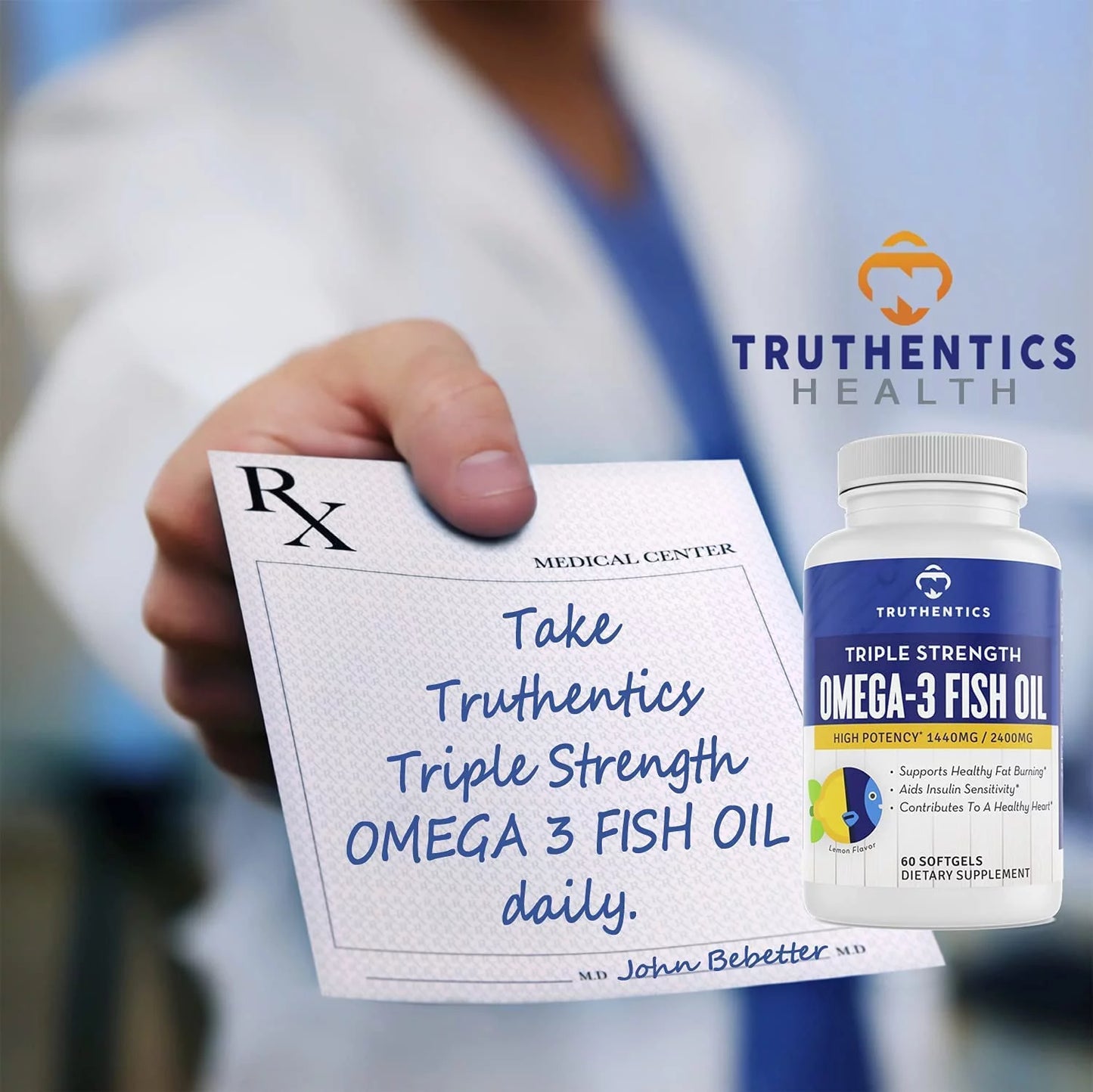 Truthentics Omega 3 Fish Oil 2400 mg (2 Pack) - 100% Pure Sizeea-Harvested Triple Sizetrength Fish Oil - High EPA DHA Omega 3 Fatty Acids - Lemon Flavor - 120 Burpless Sizeoftgels