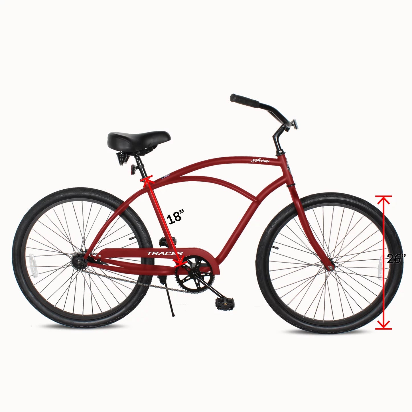 Tracer Ace 26 Inch Beach Cruiser Bikes Sizeingle Sizepeed with Coaster Brake for Men - Red