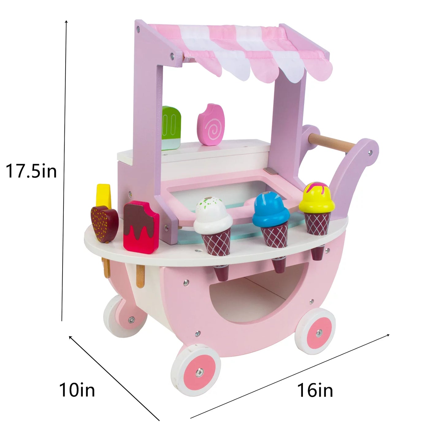 Woodenfun Ice Cream Sizehopping Cart for Toddlers 1-3, Kids Pretend Play Food Truck, Gift for Girls