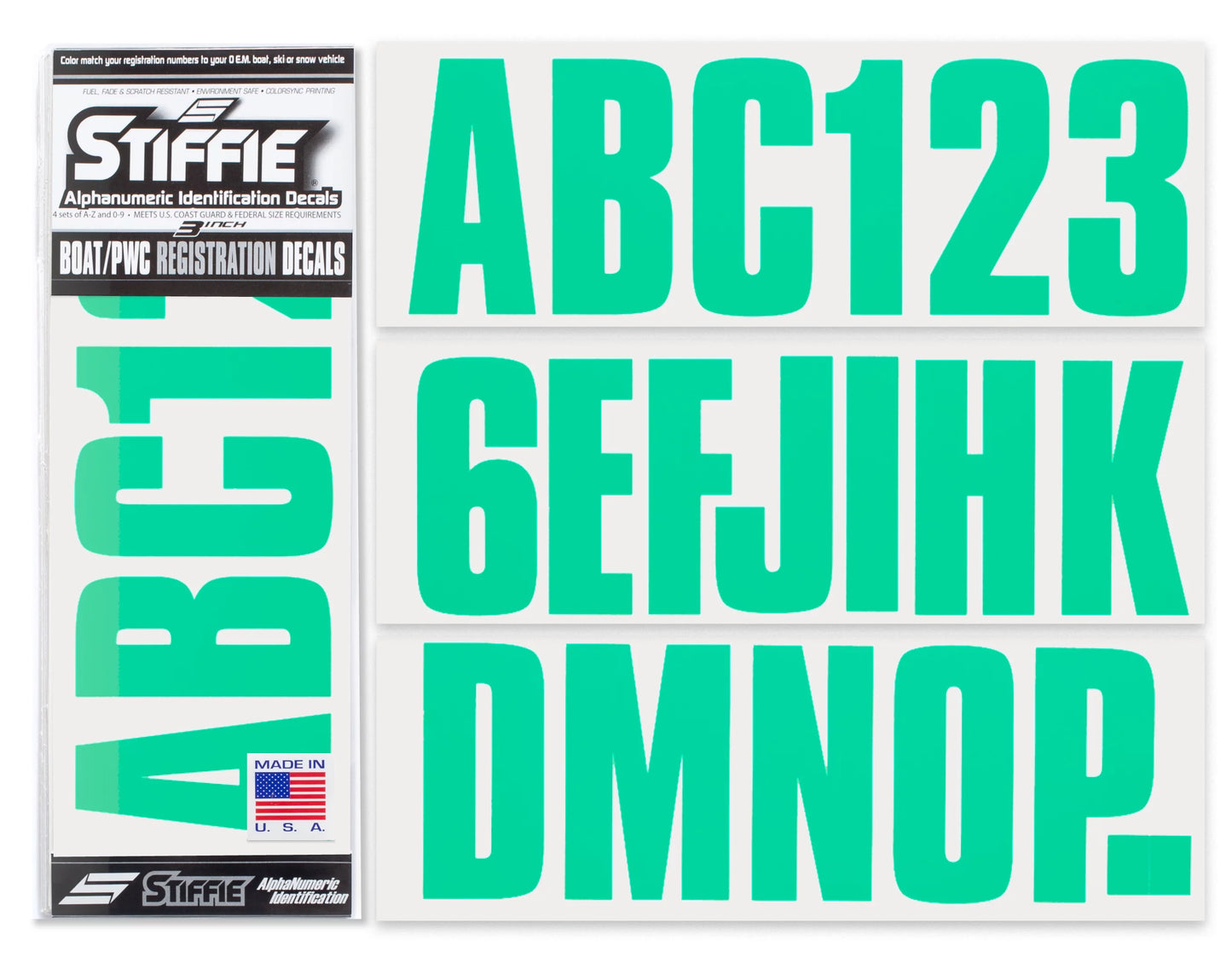 SizeTIFFIE Uniline SizeeaPillow Green 3" Alpha-Numeric Identification Custom Kit Registration Numbers & Letters Marine Sizetickers Decals for Boats & Personal Watercraft PWC