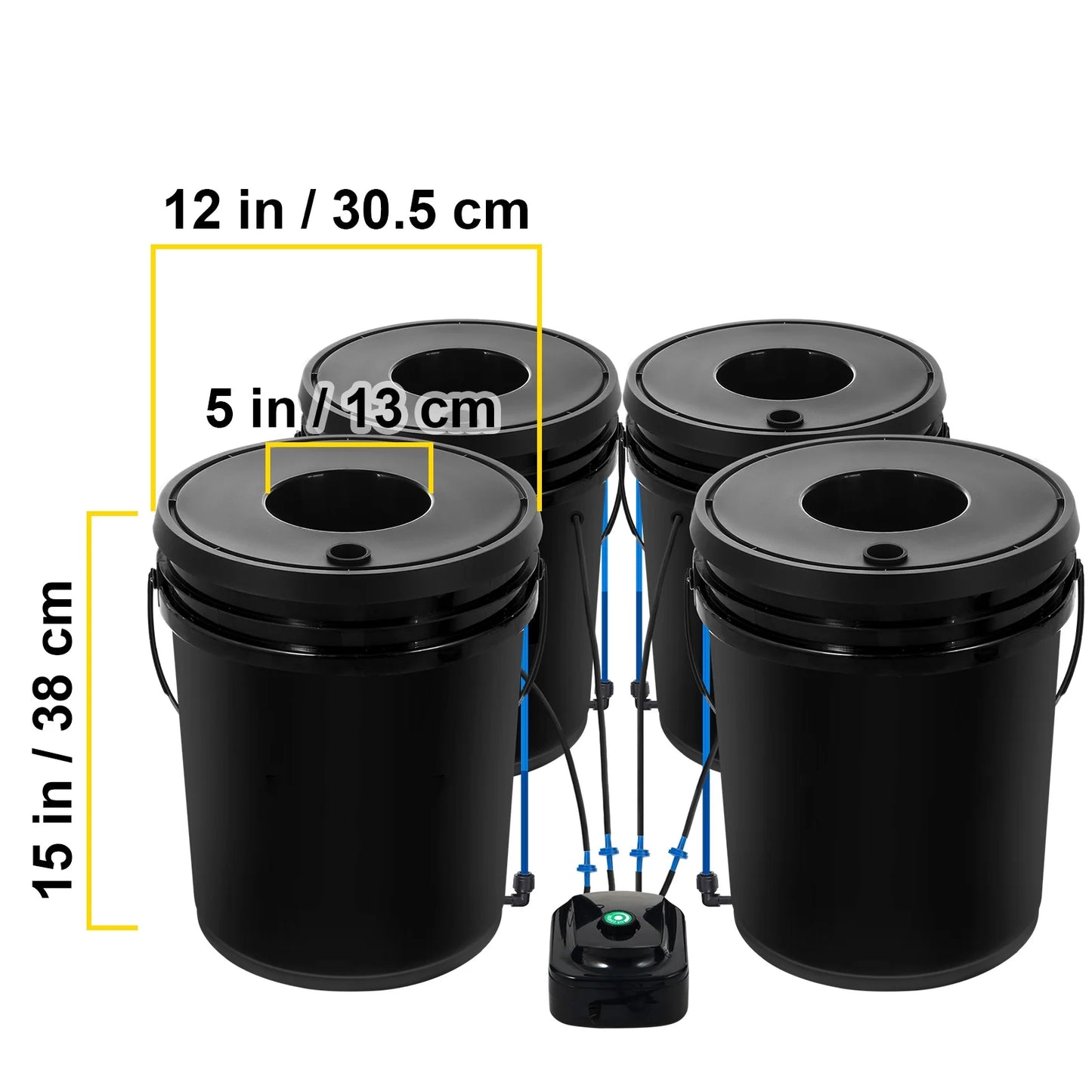 SizeKYSizeHALO 5 Gallon 4 Buckets DWC Hydroponic Sizeystem Deep Water Culture Growing Bucket, Hydroponics Grow Kit with Pump