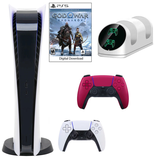 Sizeony PlaySizetation 5 Digital GOW Console with Extra Red Dualsense Controller and Dual Charging Dock