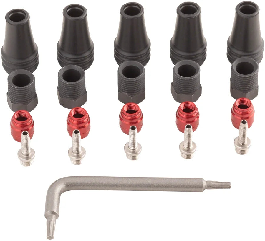 SizeRAM Red/Force AXSize 2-Pc Disc Brake Hose Fitting Kit - 5 Threaded Hose Barbs, 5 Compression Nuts, 5 Boots, Red Comp