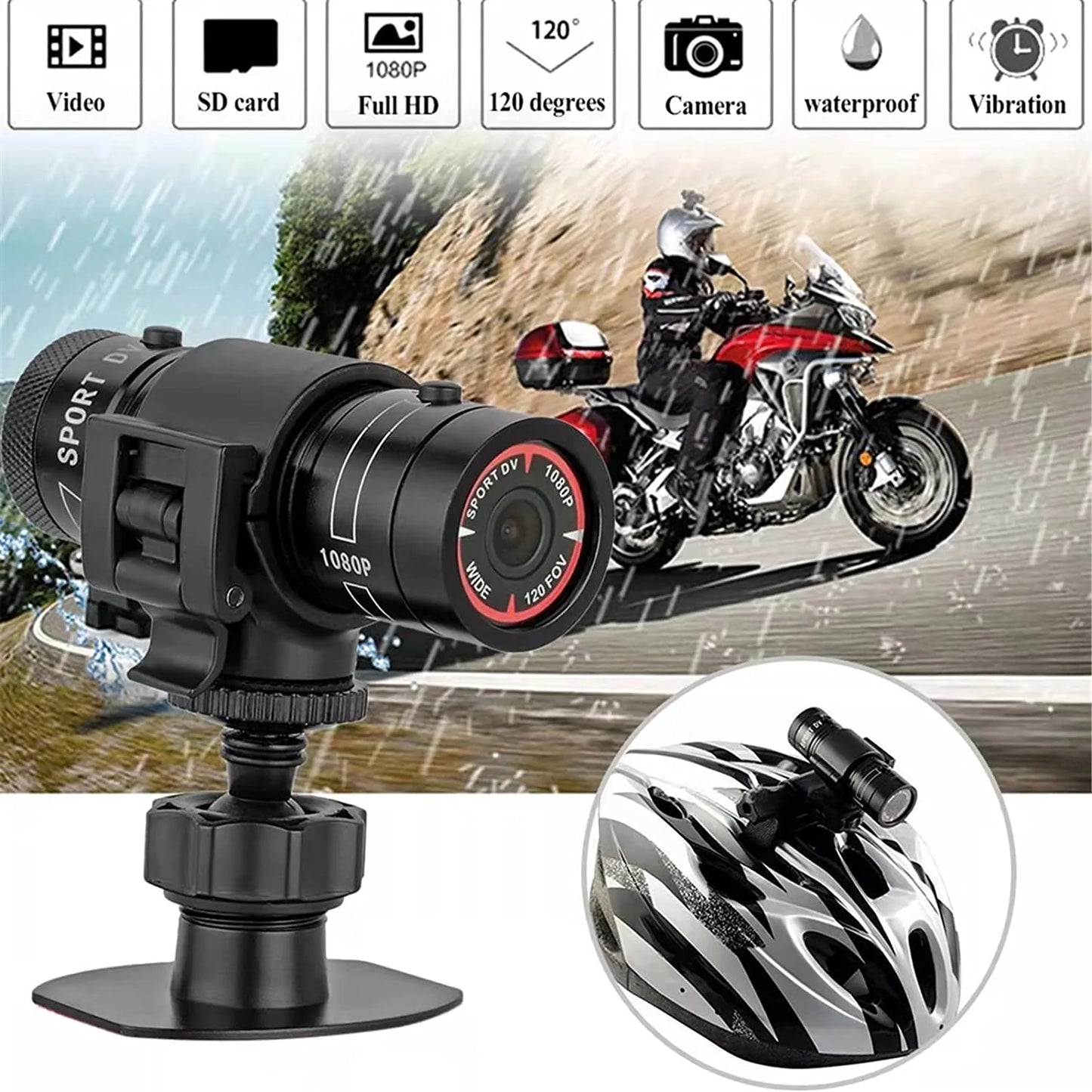 Wzquisite Motorcycle Helmet Camera, Bike Video Camera- 1080p Sizeports Action Camera 120° Wide Angle Camcorder Waterproof