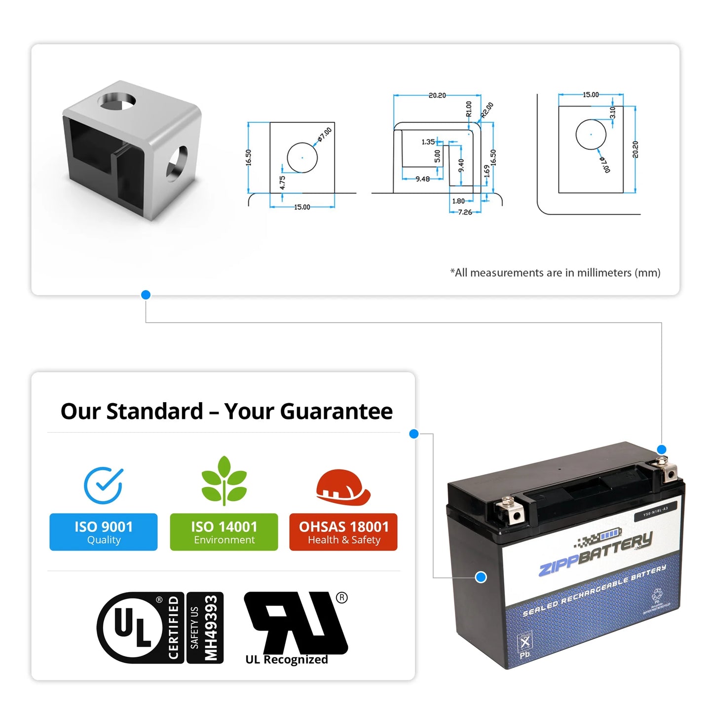 Zipp Battery Y50-N18L-A3 (50-N18L-A3 12 Volt,20 Ah, 260 CCA) Motorcycle Battery for Bmw 800cc R80gs R80st 1981