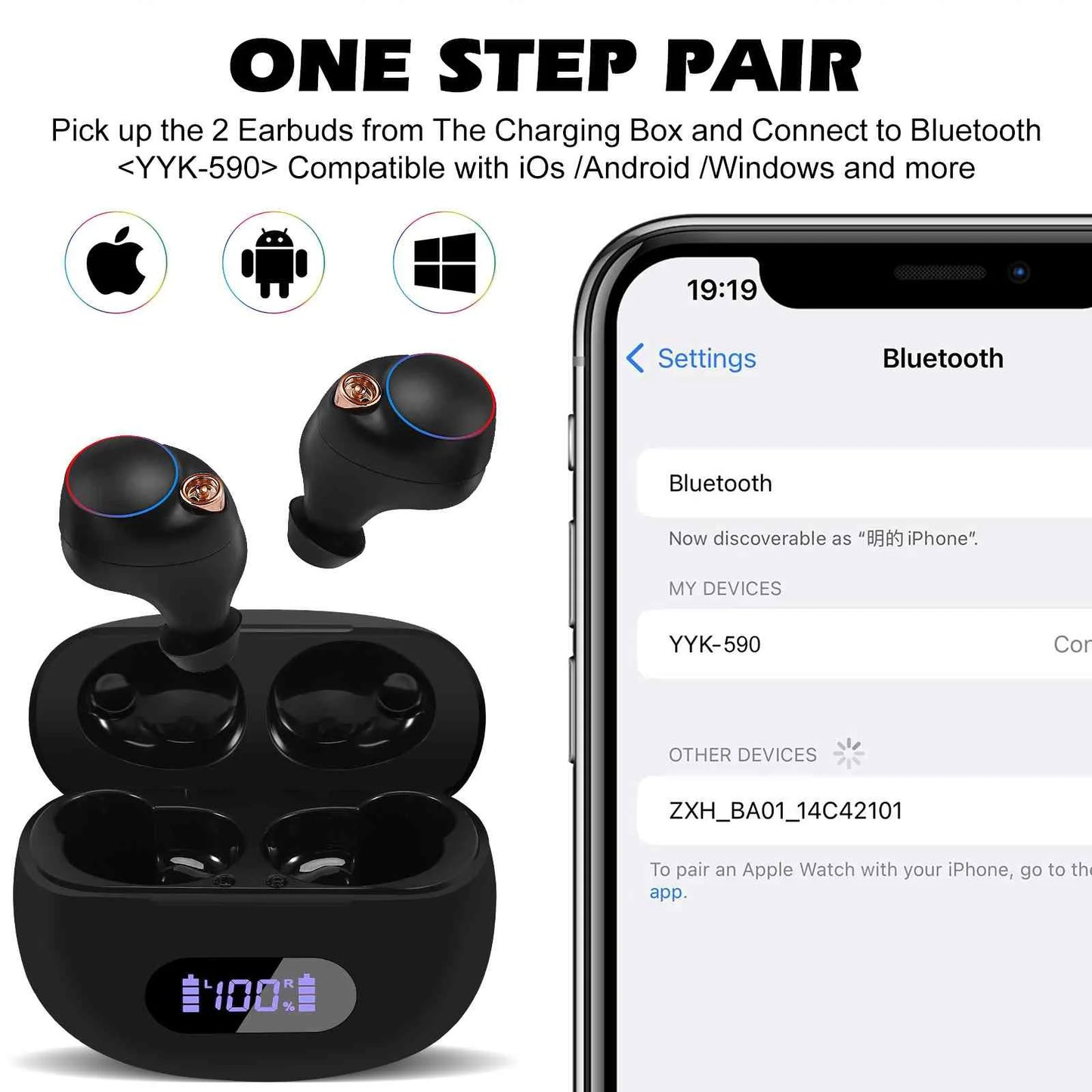 UrbanX True Wireless Bluetooth Earbuds + Charging Case, Black, Dual Connect, IPX5 Water Resistance, Bluetooth 5.2 Connection, Balanced, Bass Boost Compatible with Lenovo Pad Pro