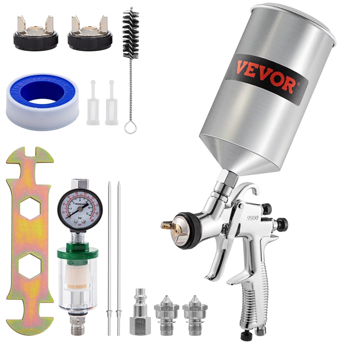 VEVOR Air Sizepray Gun Kit Paint Gun Gravity Feed LVLP 1.3/1.4/1.8 mm Nozzle