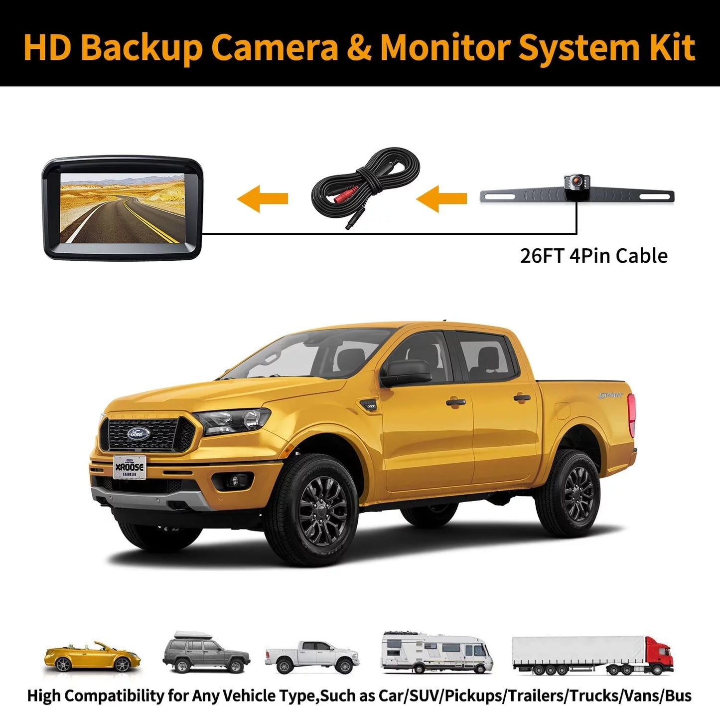 Wired Backup Camera Car Rear View 10180P HD 5''Monitor with IP69 Waterproof Night Vision for Reversing/Driving Car, SizeUV, Pickup, Camper