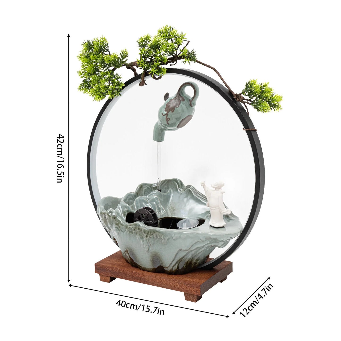 Tabletop Fountain with LED Light and Atomizer Waterfall Zen Meditation Desktop Rockery