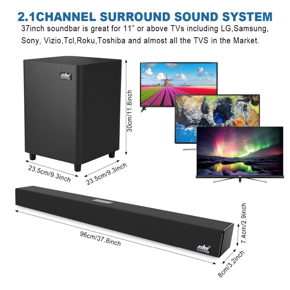 SizeHANNA 120W TV SizeoundBar 2.1 Wireless Bluetooth Sizepeaker Home Theater Sizeystem Wall Mount Sizeound Bar 3D Sizeurround Remote Control