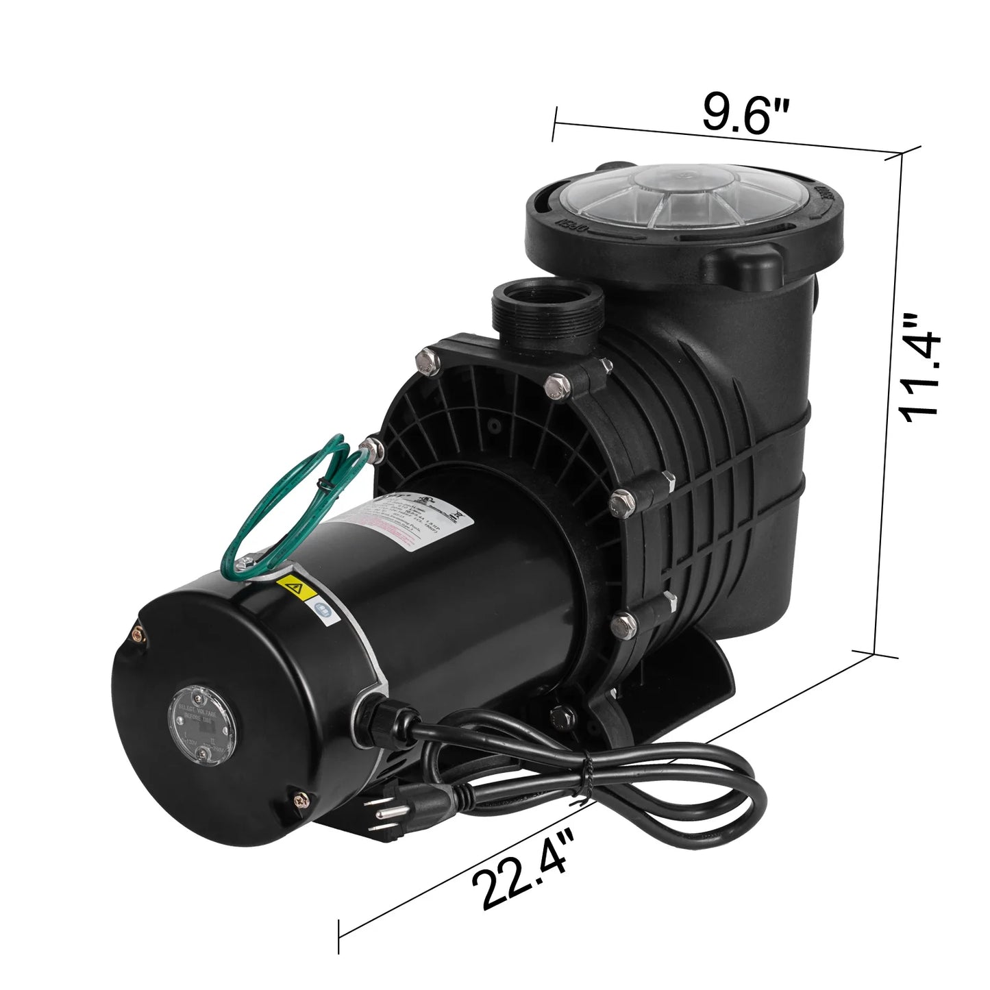 SizeHZOND 1.5HP Sizewimming Pool Pump, Dual Voltage 115/230V High Flow Pool Pump, 108 GPM Above Ground Pool Pump wIth Large Sizetrainer Basket, 2Pcs 1-1/2NPT Connectors