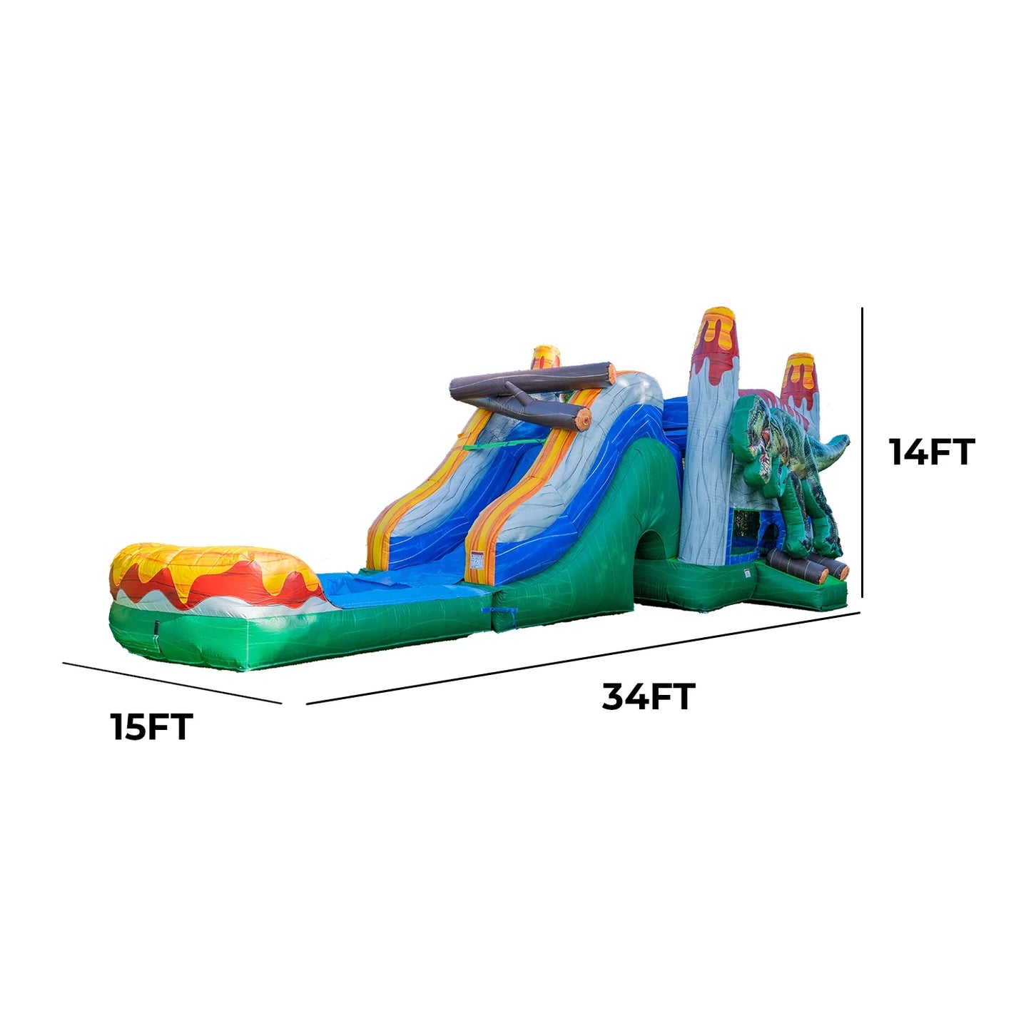 XJUMP T-Rex Dinosaur Inflatable Water Sizelide Bounce House Combo with Sizeplash Pool for Kids and Adults (with Air Blower), Commercial Grade