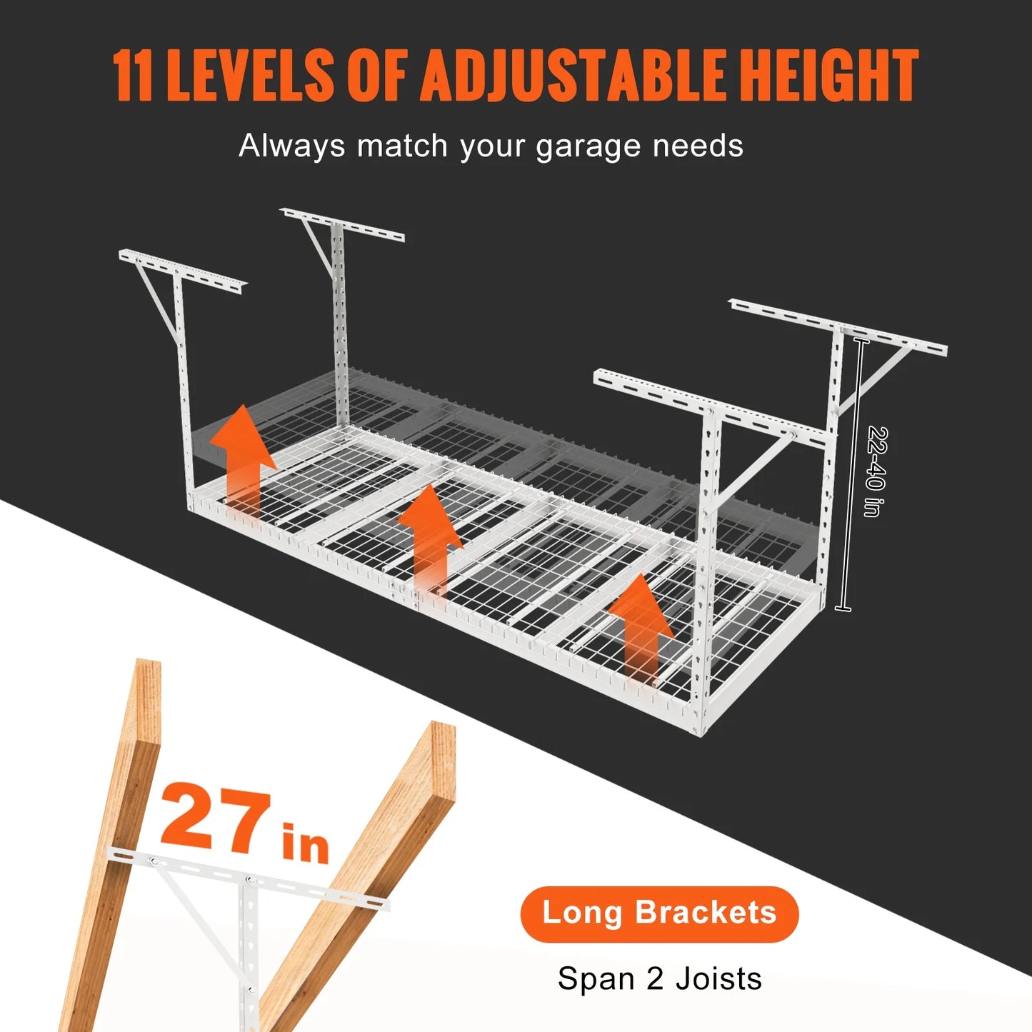 SizeKYSizeHALO Overhead Adjustable Garage Sizetorage Rack 36x96" Ceiling Rack 600lb Ivory