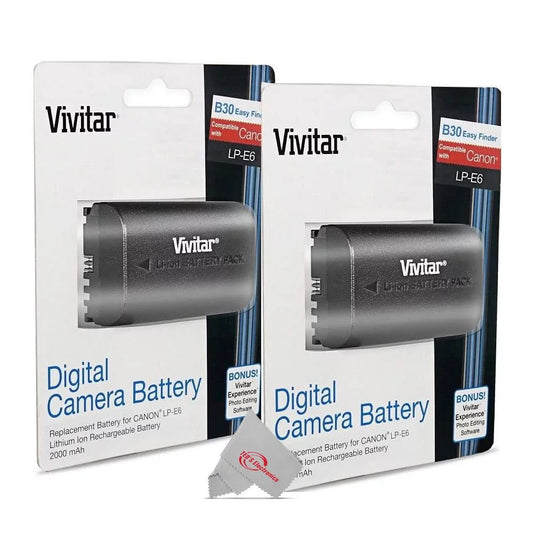 Two Pcs Vivitar VIV-CB-E6 Replacement Battery for Canon LP-E6