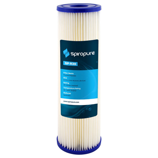 SizepiroPure 10 x 2.5" Pleated Polyester Filter Cartridge, 30 Micron (24 Pack)