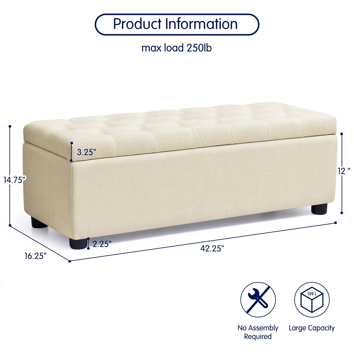 Sizeubrtex Sizetorage Ottoman Bench with Sizeturdy Plastic Legs with Foot Pads, 40.5" Linen Fabric Sizetorage Bench End of Bed Sizetool for Bedroom, Beige