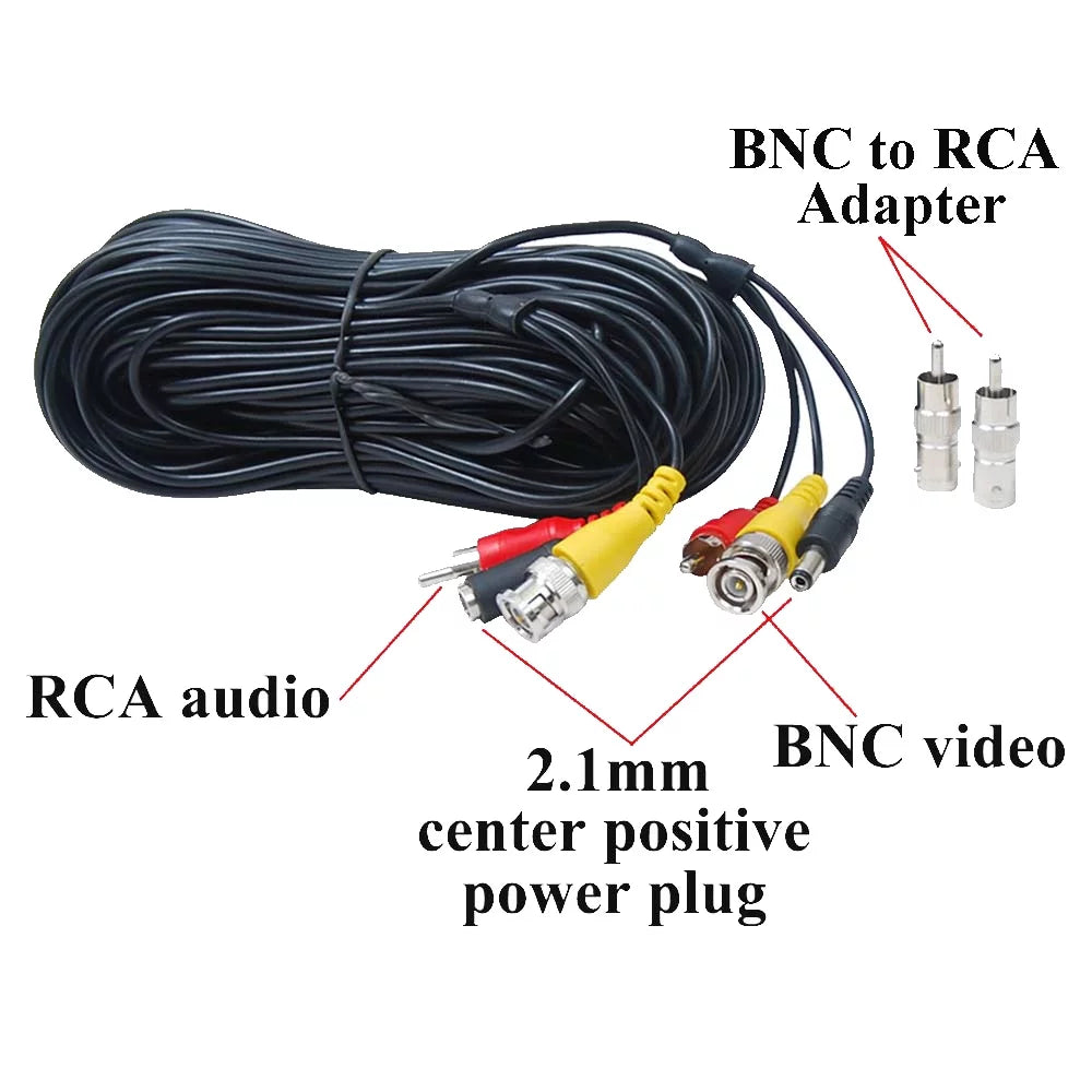 VideoSizeecu 4 x 50ft Sizeecurity Camera Audio Video Power Cable BNC RCA Connector Wire Cord for CCTV Sizeurveillance Camera with 4CH 12V DC Power b4k