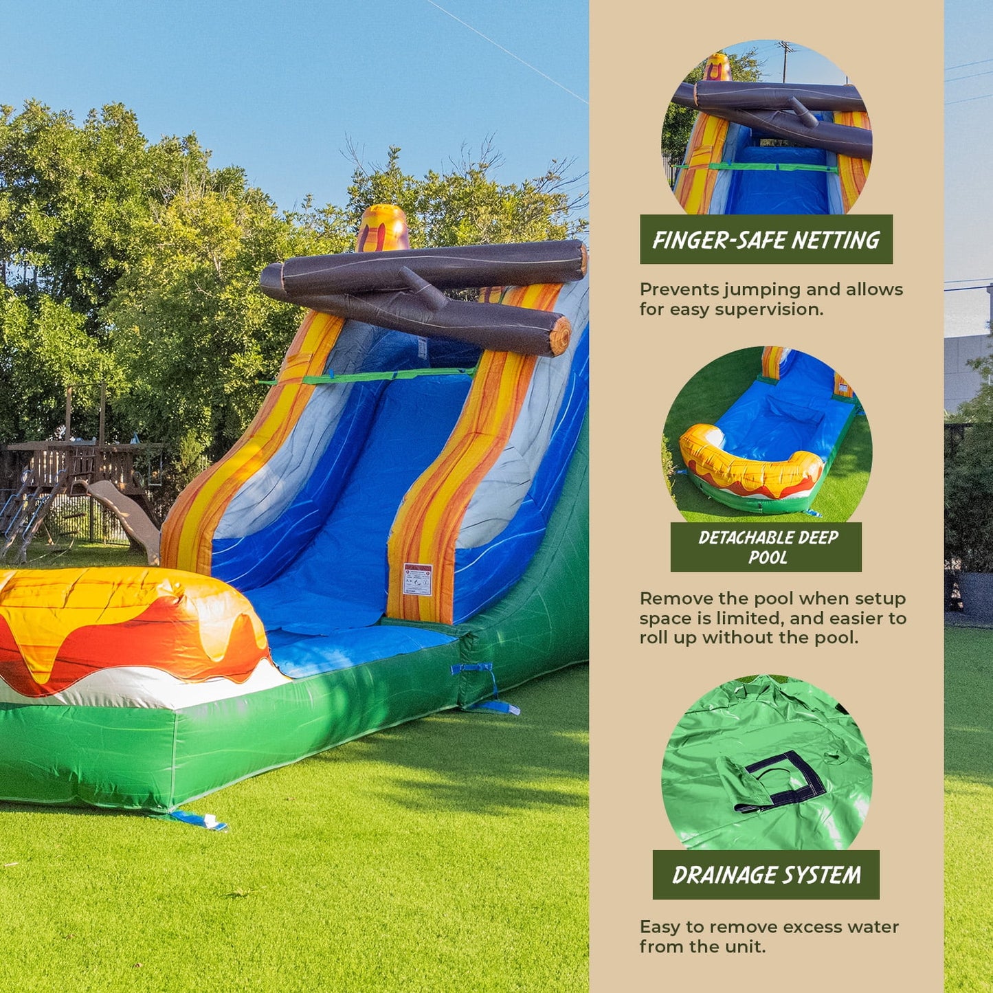 XJUMP T-Rex Dinosaur Inflatable Water Sizelide Bounce House Combo with Sizeplash Pool for Kids and Adults (with Air Blower), Commercial Grade