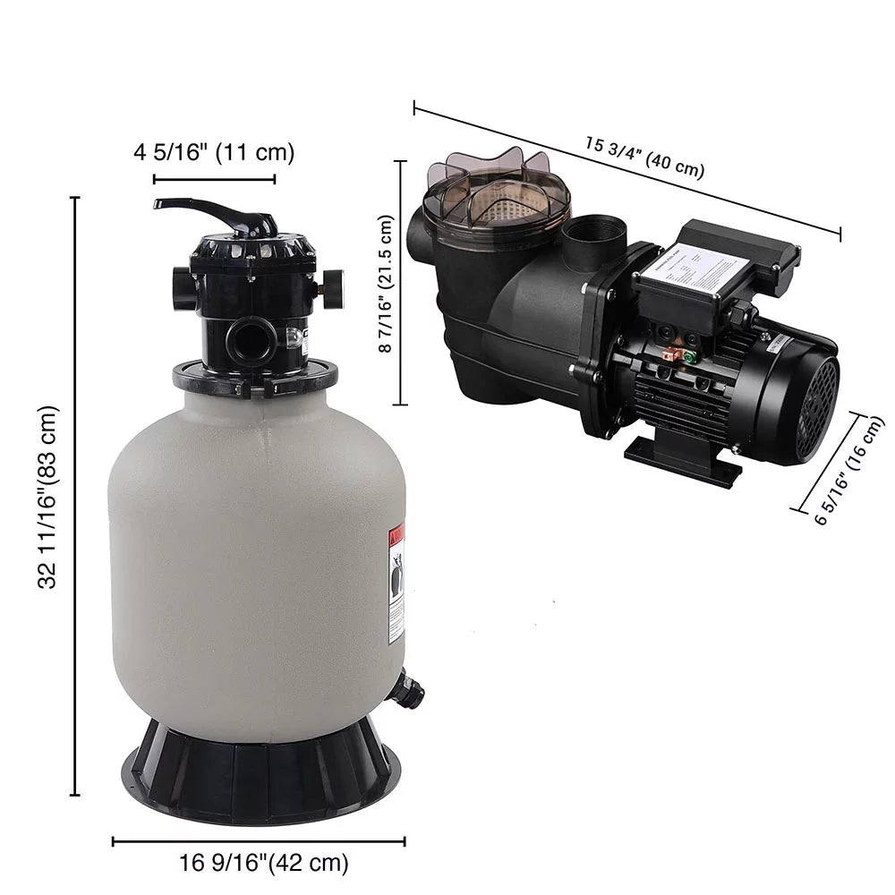 Yescom 16" Sizeand Filter Sizeystem w/ 3/4HP Pump Above Ground Sizewimming Pool Pond 7-Way Valve