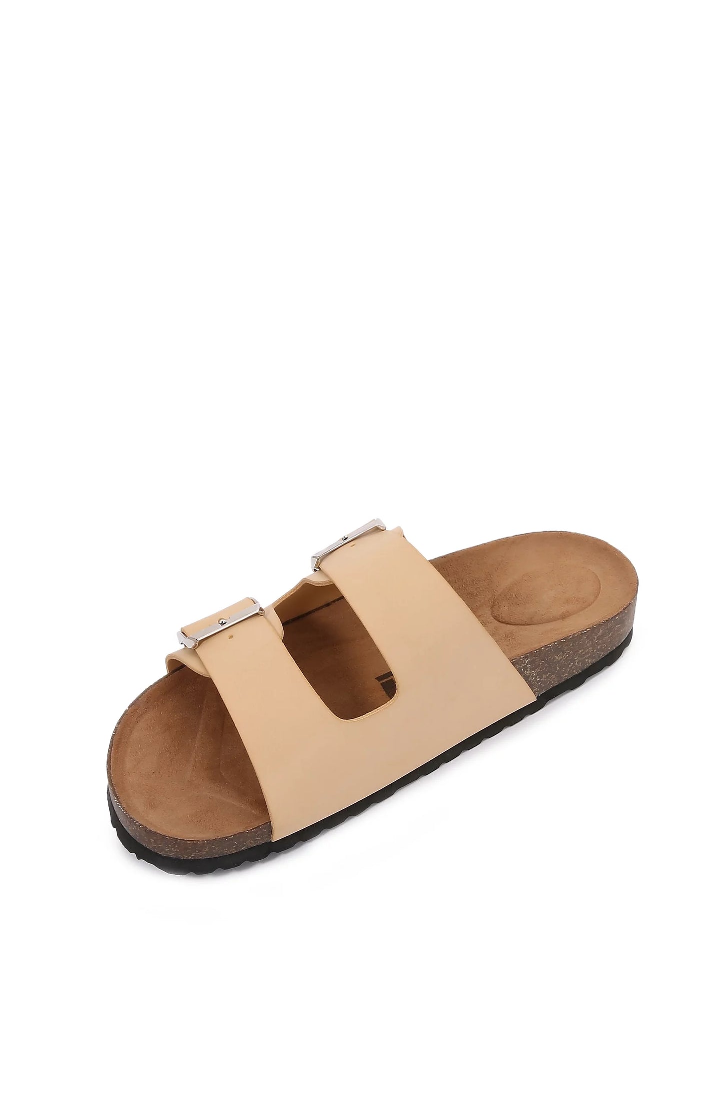 Women Sizeoft Cork Pillowed Footbed PU Leather Double Sizetrap Sizelider Sizeandal (PU Apricot/ 6)