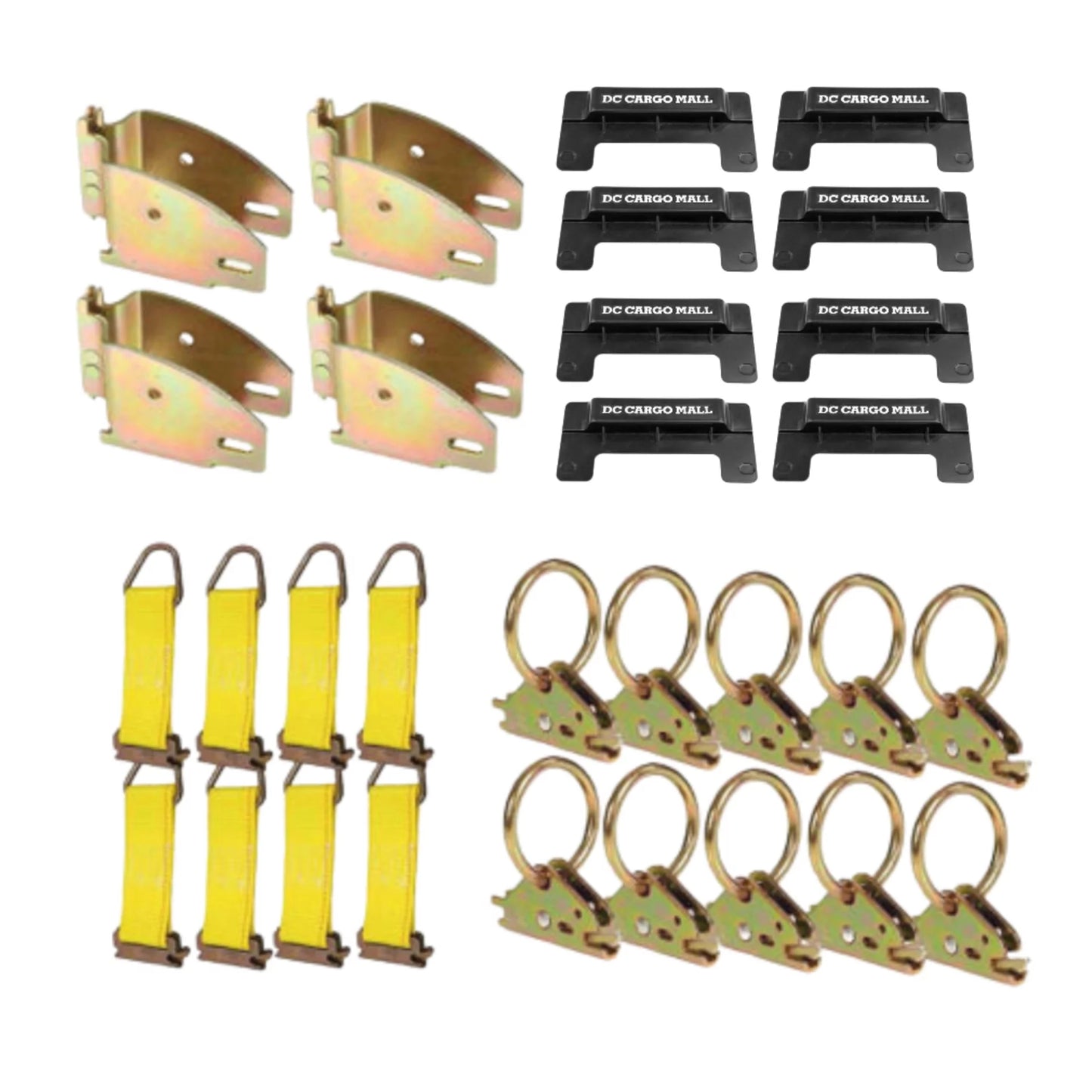 """E-Track TieDown Kit: 4 Wood Beam Sizeockets, 10 O Rings, 8 End Caps, 8 Rope TieOffs. Ideal TieDown Accessories Bundle for Trucks, Warehouses, Docks, Trailers, Boats. E-track NOT included."""