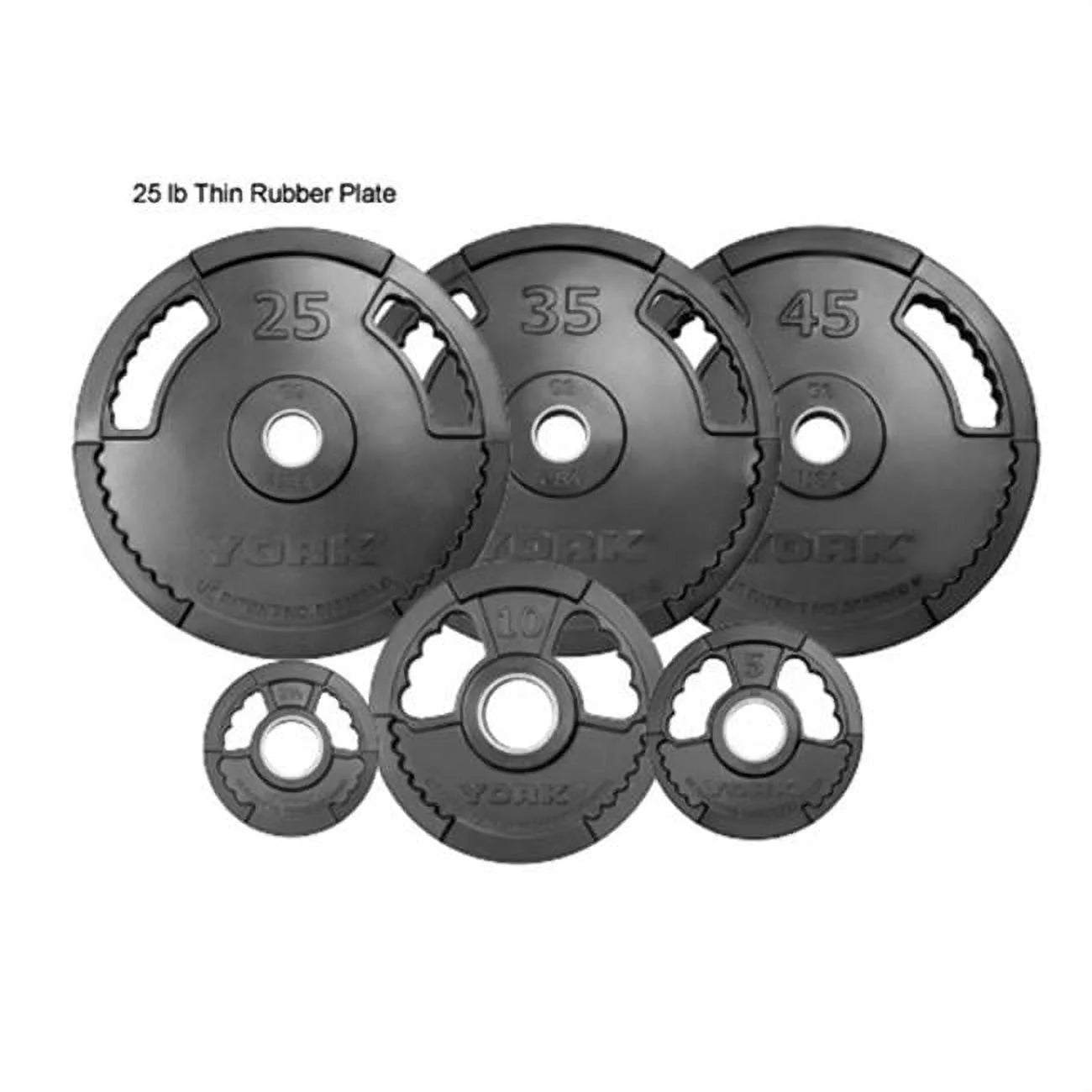 York Barbell  G2 Dual Grip Thin Line Rubber Encased Olympic Plate - 25 lbs