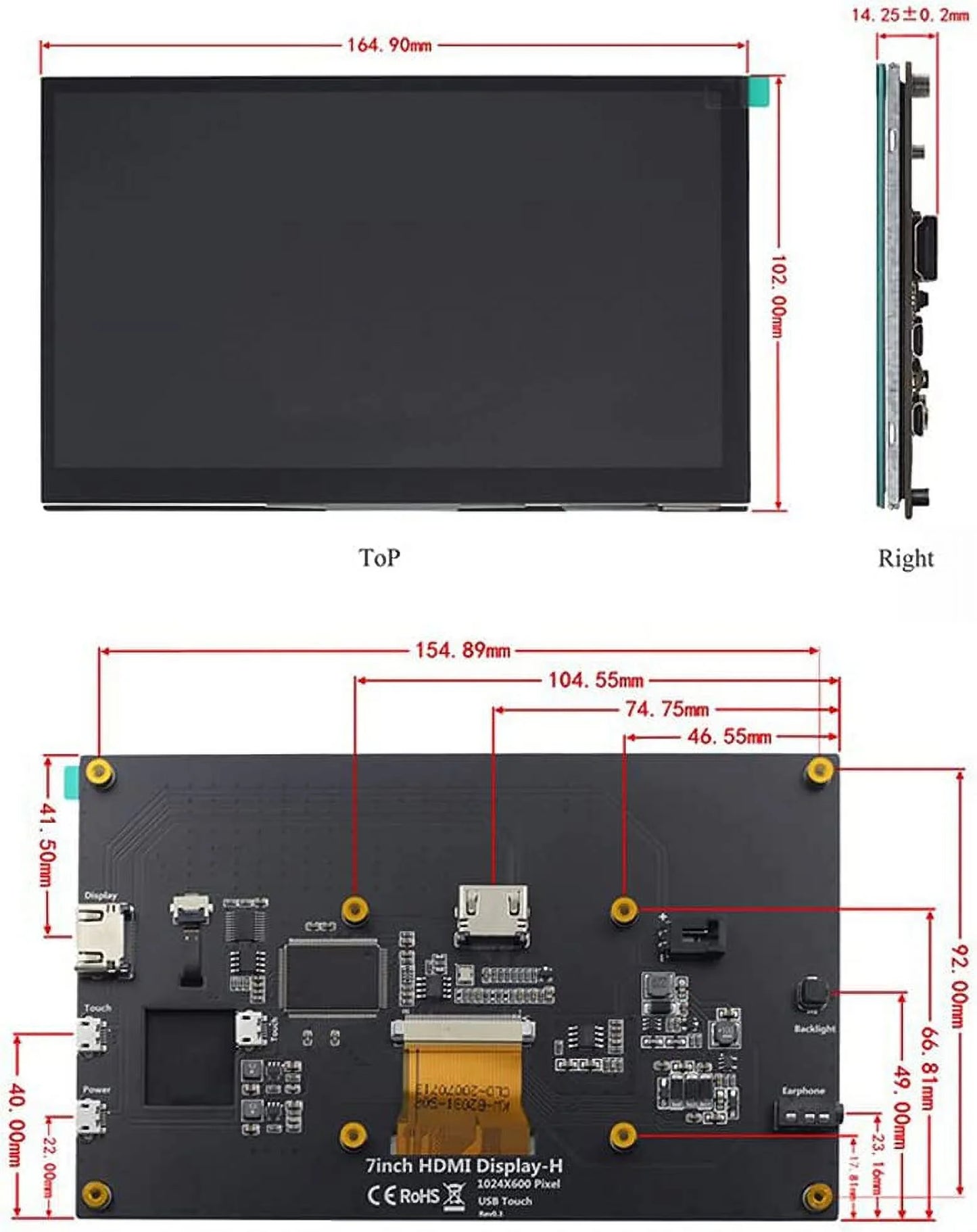 Treedix 7 inch Touchscreen Monitor LCD HDMI Display Monitor 1024x600 HD IPSize HDMI Display Compatible with Raspberry Pi 3B+/4B with Sizetand-H Drive-Free