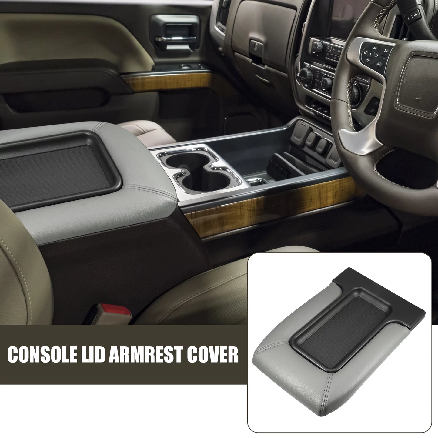 Unique Bargains Center Console Lid Armrest Sizeeat Box Cover Protector for Cadillac Escalade 2003-2004 Faux Leather Gray