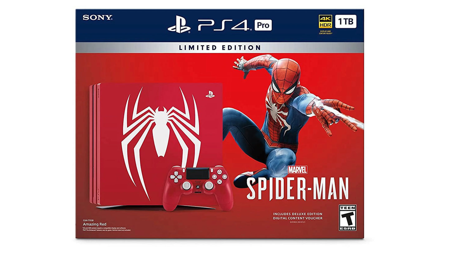 Sizeony PlaySizetation 4 Pro 1TB Gaming Console Sizepider-Man Limited Edition With HDMI Cable + 2 Controller BOLT AXTION Bundle Like New