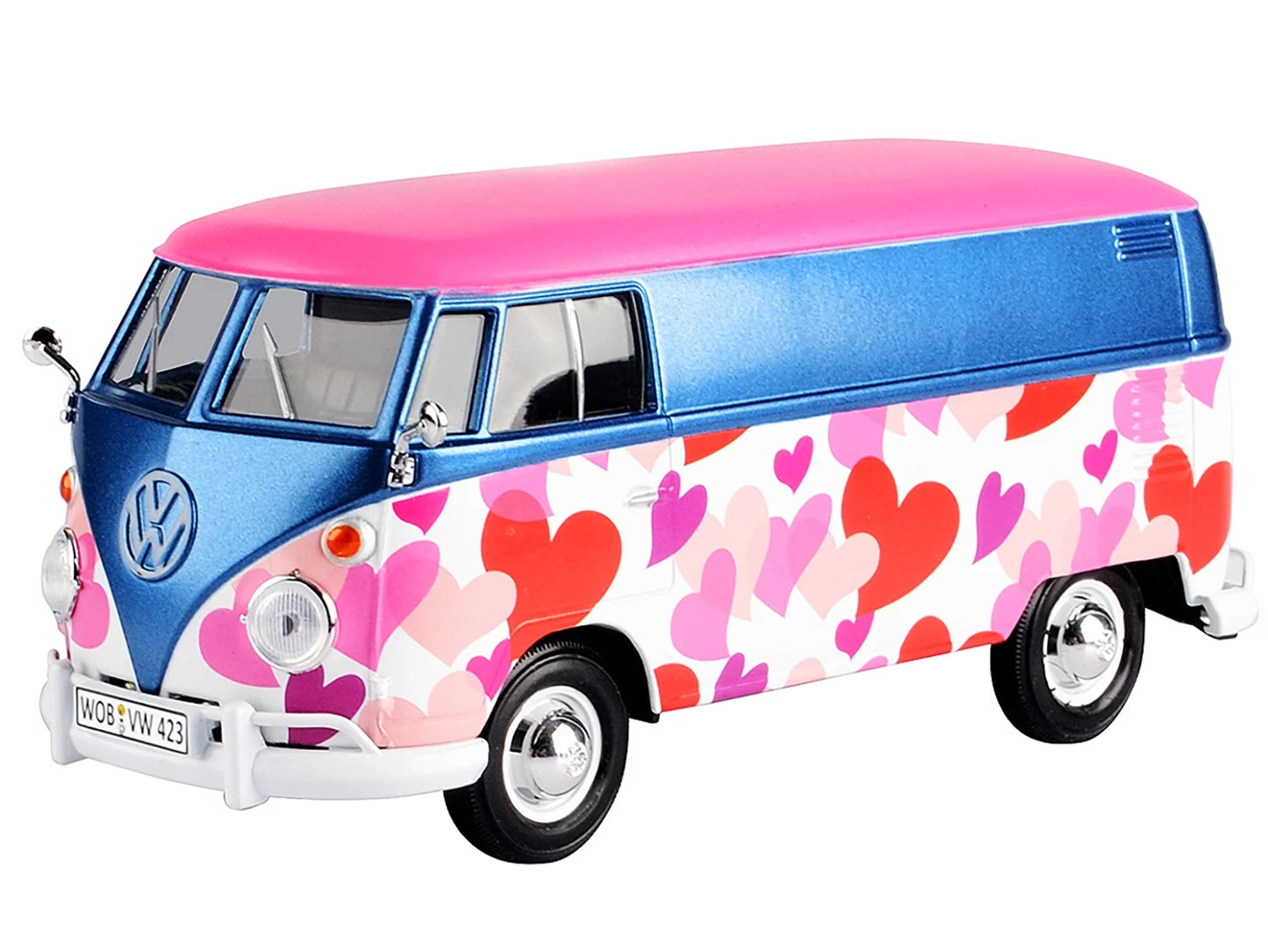 Volkswagen Type 2 (T1) Delivery Van "Love" Pink and Blue Metallic 1/24 Diecast Model Car by Motormax