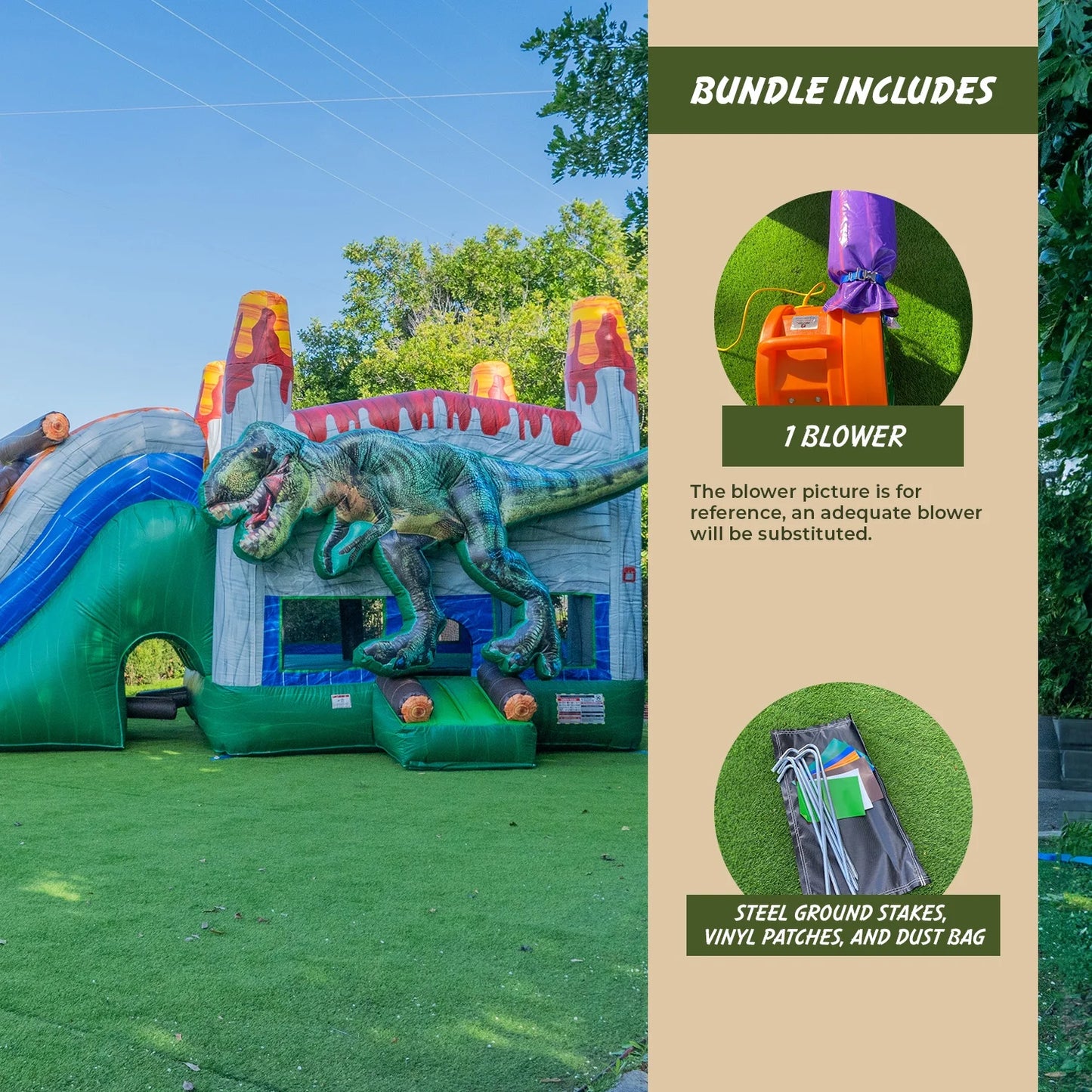 XJUMP T-Rex Dinosaur Inflatable Water Sizelide Bounce House Combo with Sizeplash Pool for Kids and Adults (with Air Blower), Commercial Grade