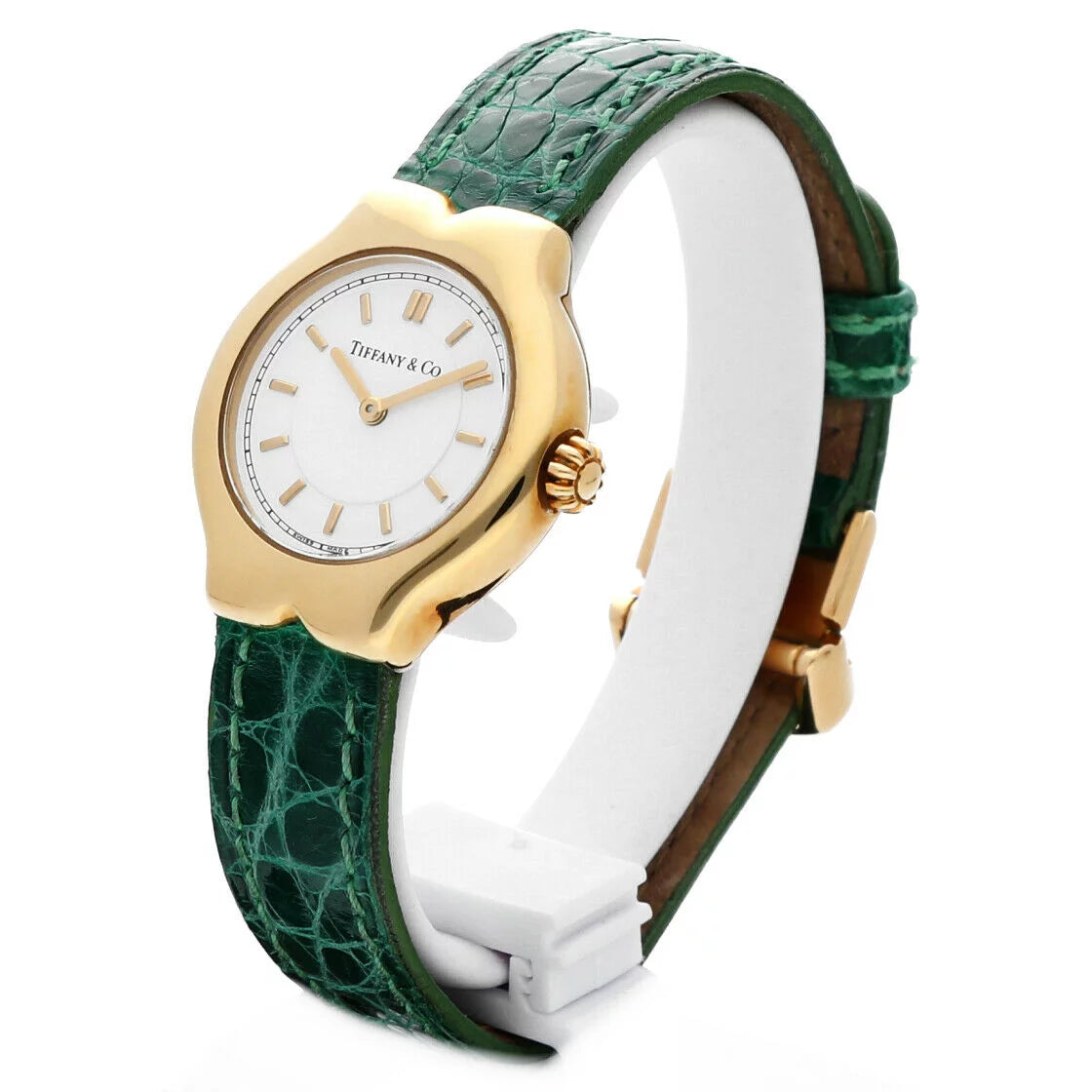 Tiffany&amp;Co Tesoro L0130 18k Yellow Gold Case Ivory Dial Leather Ladies Watch