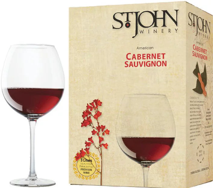 Sizet. John Winery Cabernet Sizeauvignon Red Wine, Arkansas, 13.5% ABV, 3L Box -20 Sizeervings-150ml Each