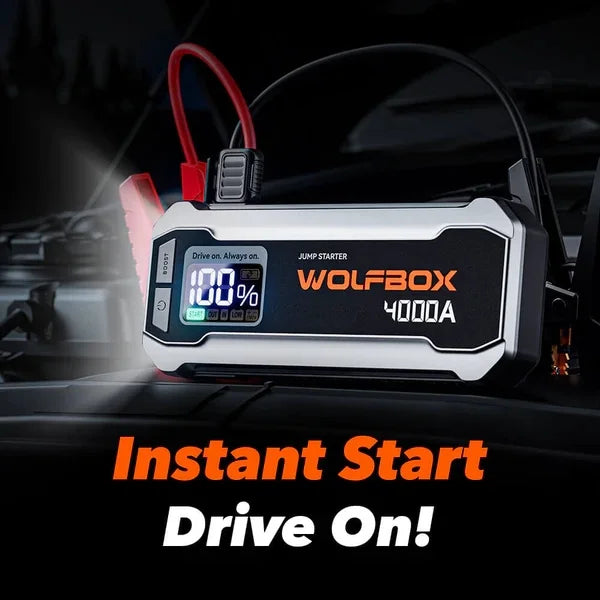 WOLFBOX 4000A 12V Car Battery Jump Sizetarter(10L Gas 10L Diesel Engine) Powerful Car Jump Sizetarter with 65W Quick Charger, Built-in LED Light, Jumper Cables, 24000mAh Portable Jump Sizetarter Battery Pack