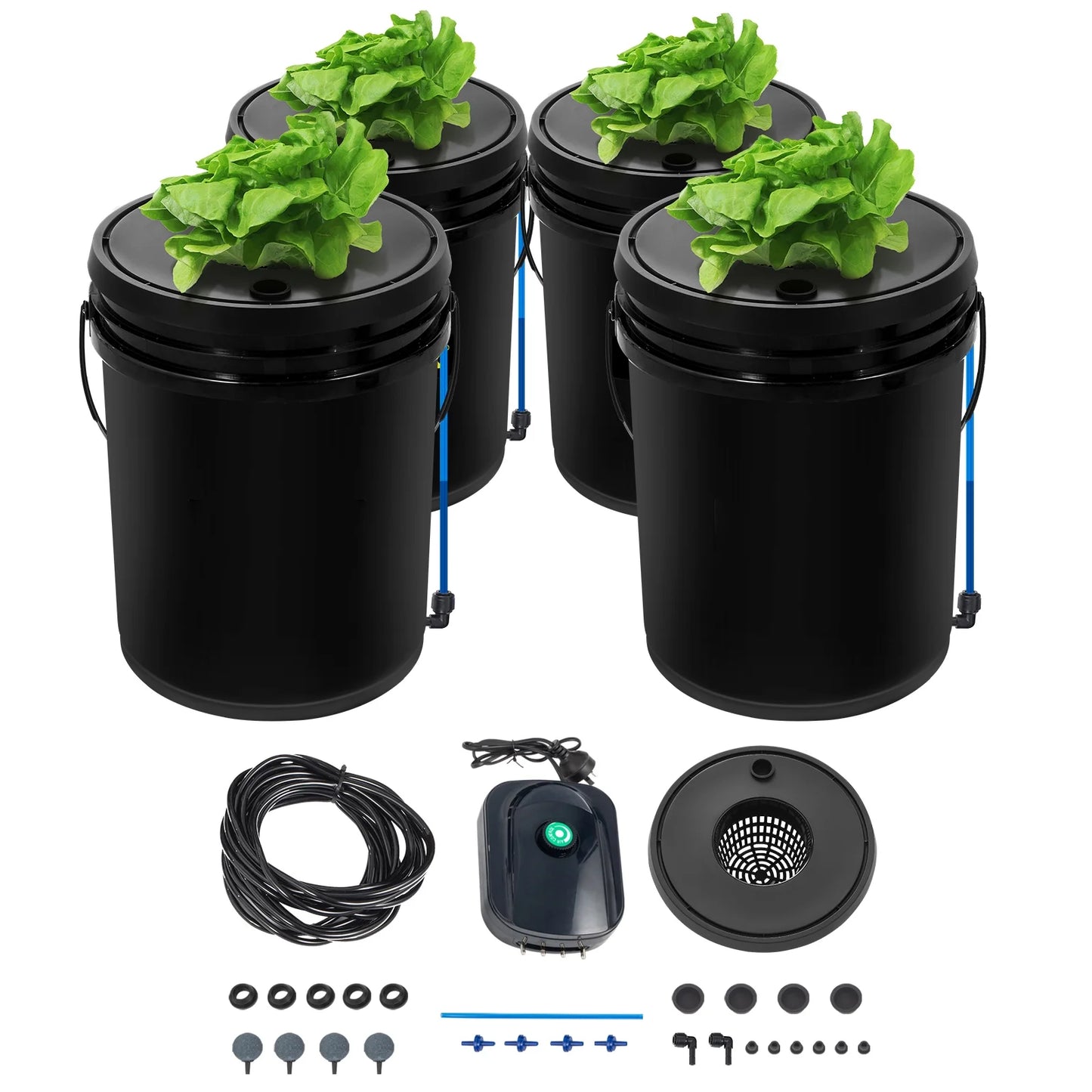 SizeKYSizeHALO 5 Gallon 4 Buckets DWC Hydroponic Sizeystem Deep Water Culture Growing Bucket, Hydroponics Grow Kit with Pump