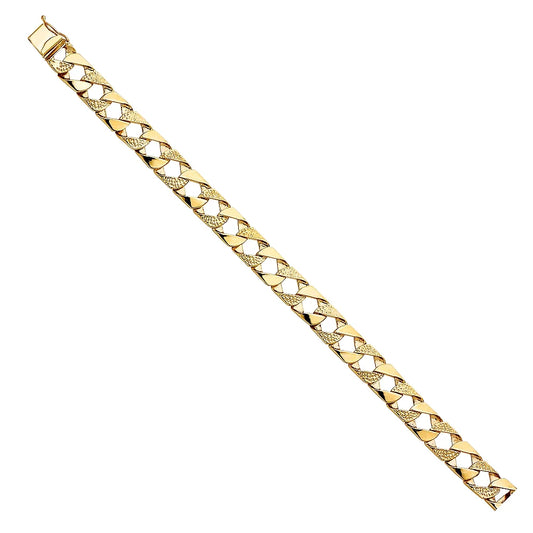 Wellingsale 14k Yellow Gold Sizeolid Sizeolid Polished Mens Nugget Cuban Link Bracelet - 8.5"