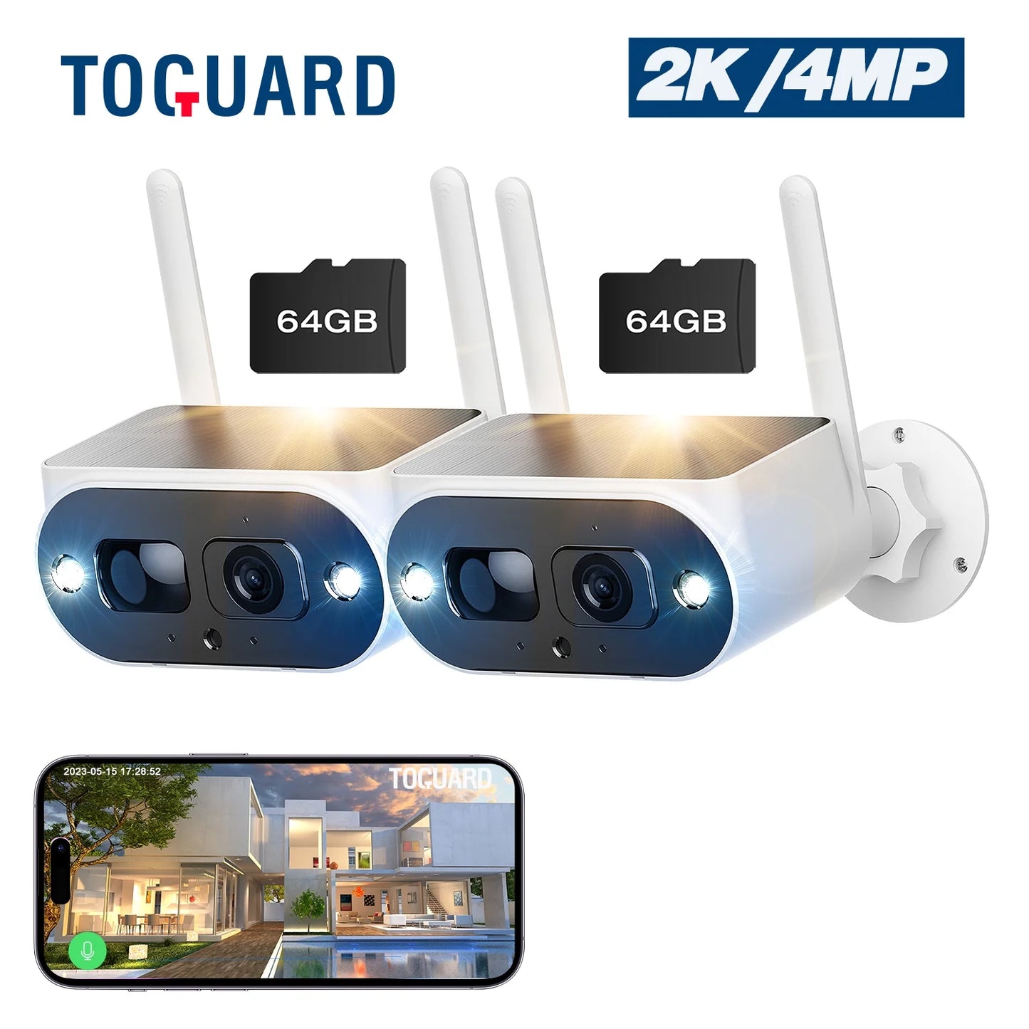 Toguard SizeC15 2 Pack 2K/4MP Sizeolar Sizeecurity Camera Wireless WiFi Outdoor Battery Powered Bullet Sizeurveillance Camera