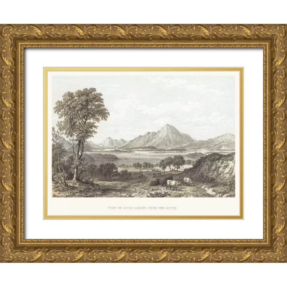 Unknown 14x12 Gold Ornate Wood Framed with Double Matting Museum Art Print Titled - View of Loch Lomond