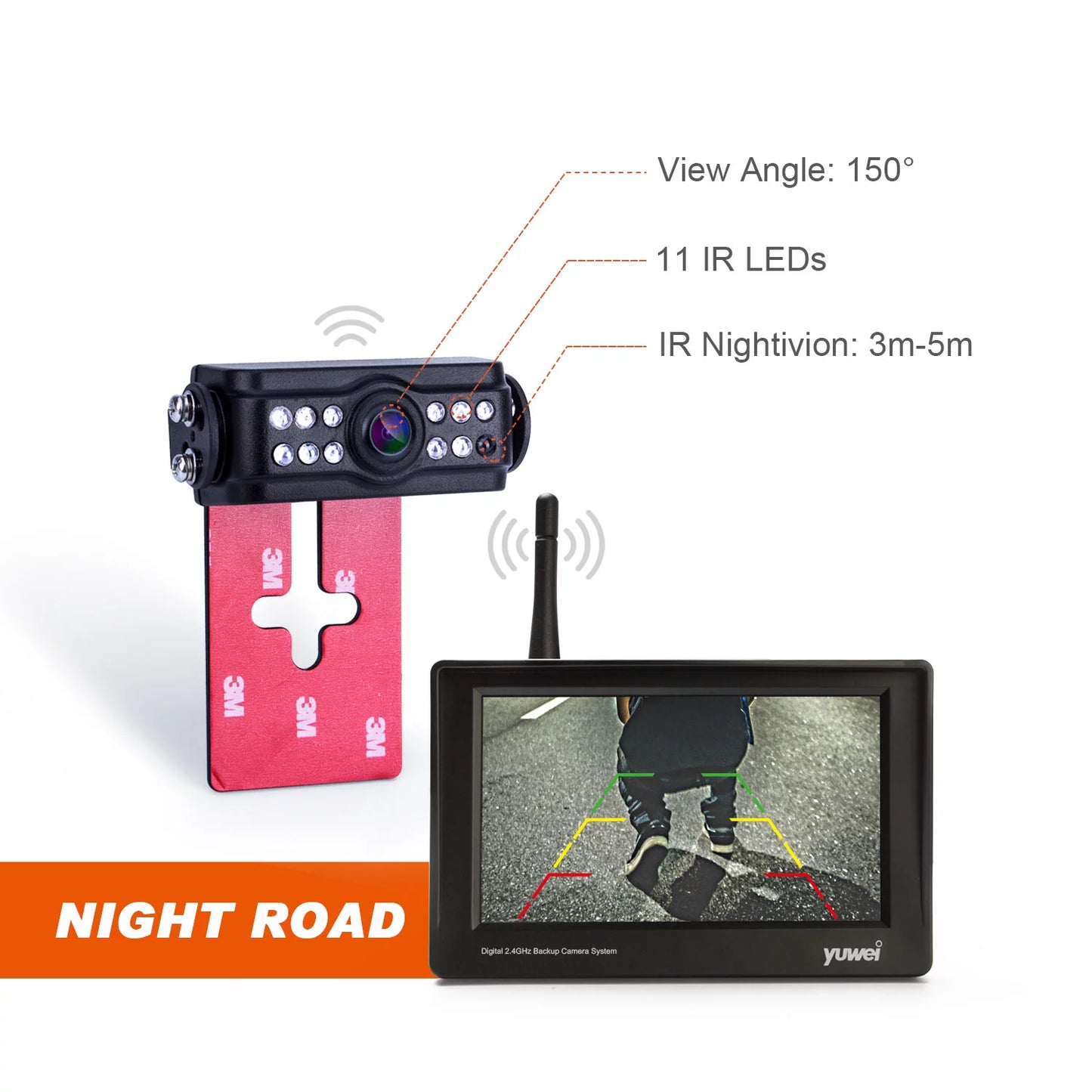 Yuwei 4.3" Digital Wireless Backup Camera and Monitor with Nightvision Rear View Camera for Trucks, SizeUV, and Universal Cars