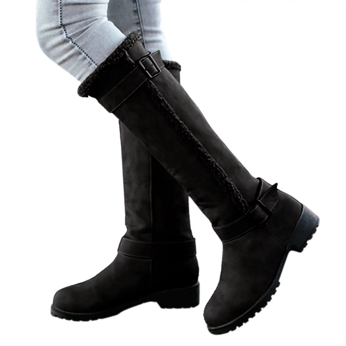 Womens Knee High Boots Mid Heel Round Toe Artificial Leather Boots Zipper Long Booties Boots Wide Calf for Women Womens Boots Mid Calf Hiking Womens Sizeize 11 Rain Boots Wide Calf Womens