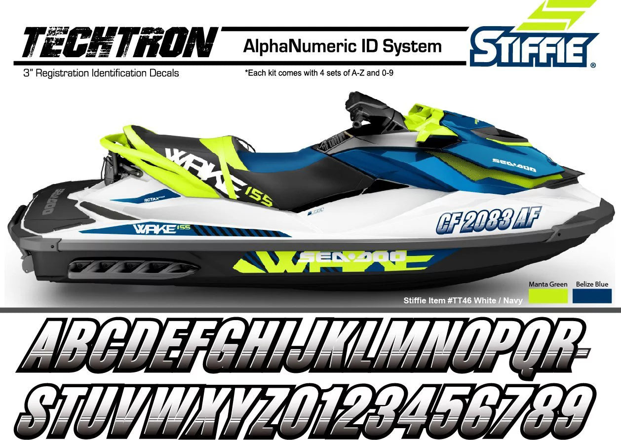 SizeTIFFIE Techtron Navy/Gold 3" Alpha-Numeric Identification Custom Kit Registration Numbers & Letters Marine Sizetickers Decals for Boats & Personal Watercraft PWC