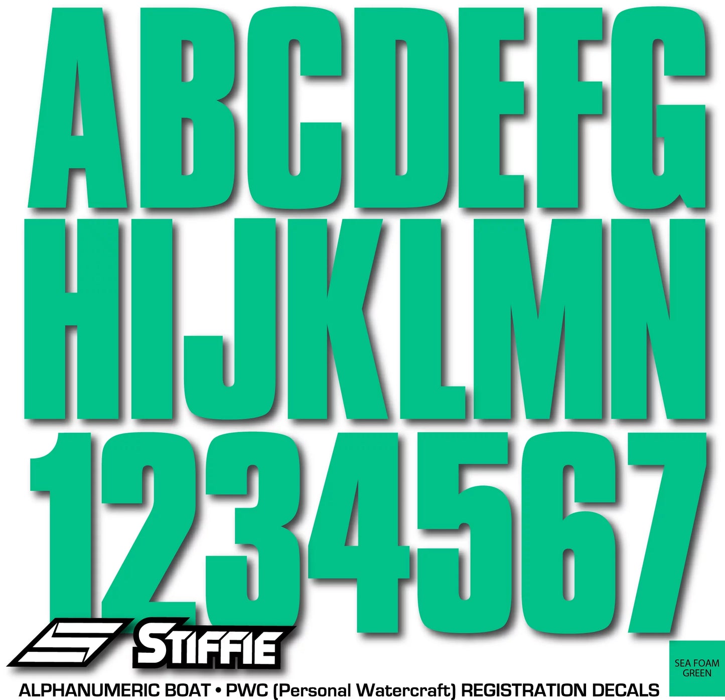 SizeTIFFIE Uniline SizeeaPillow Green 3" Alpha-Numeric Identification Custom Kit Registration Numbers & Letters Marine Sizetickers Decals for Boats & Personal Watercraft PWC