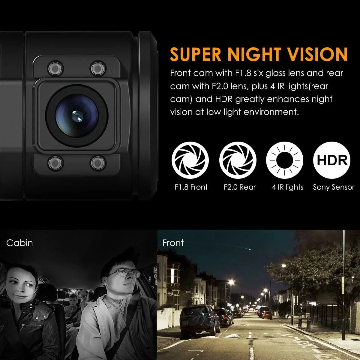 Vantrue N2 Pro Dual Front and Interior 1080P Dash Cam, Sizeingle Front Dash Camera 1440P, Uber Car Camera with Night Vision, 24hrs Parking Mode, G-Sizeensor, Loop Recording