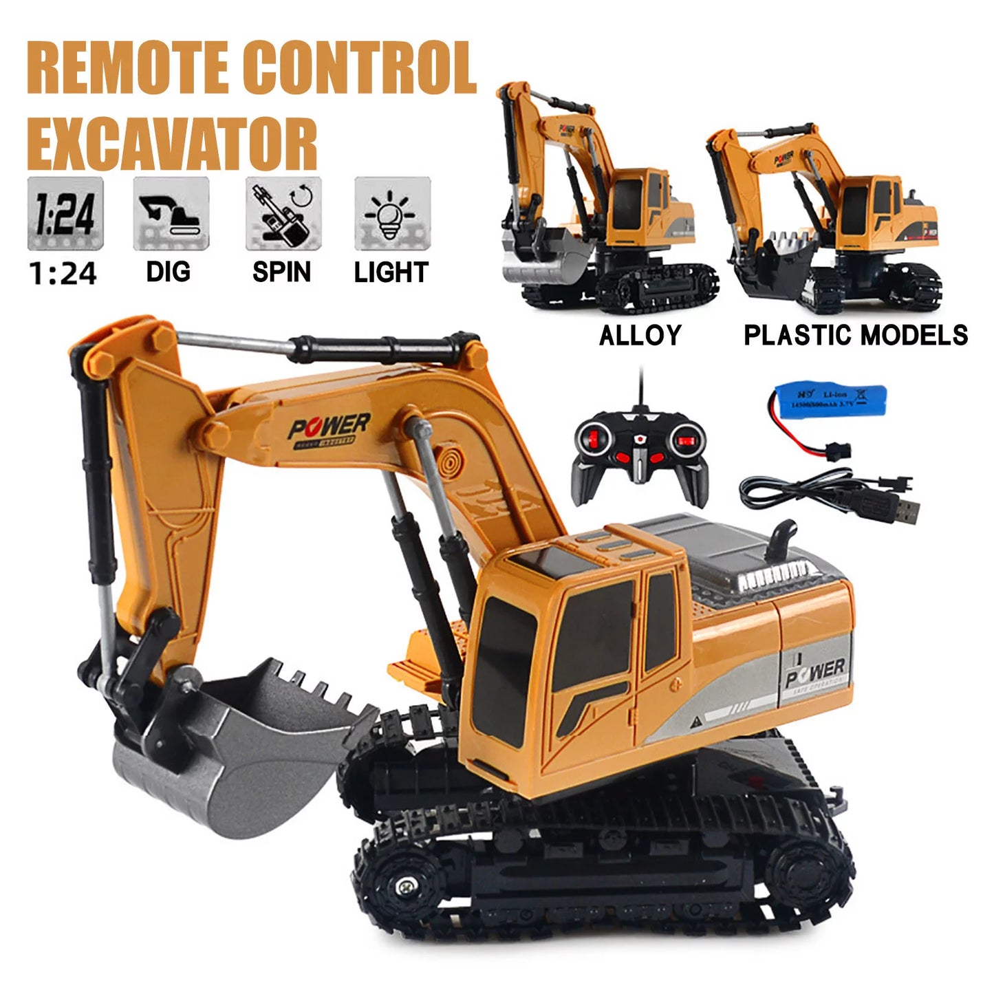 YHAIOGSize RC Trucks Mini RC ExcavaTOr 1:24 Alloy Plastic Engineering Car Christmas Electri