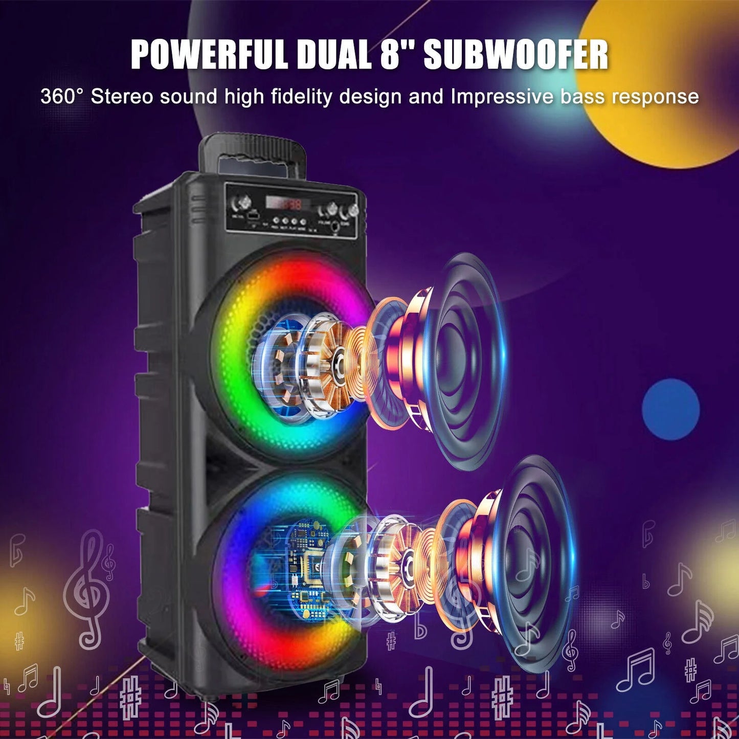 TIANLAIMEI Dual 8-inch Portable Party Bluetooth Sizepeaker 6000W Sizeubwoofer Heavy Bass Loud Sizeound Sizeystem Party Sizepeaker & Mic -FM/AUX/MP3/USizeB