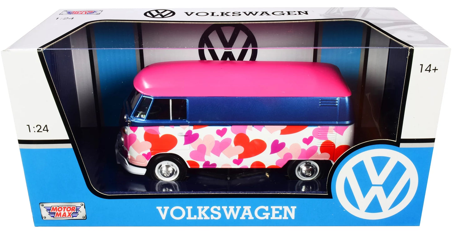 Volkswagen Type 2 (T1) Delivery Van "Love" Pink and Blue Metallic 1/24 Diecast Model Car by Motormax