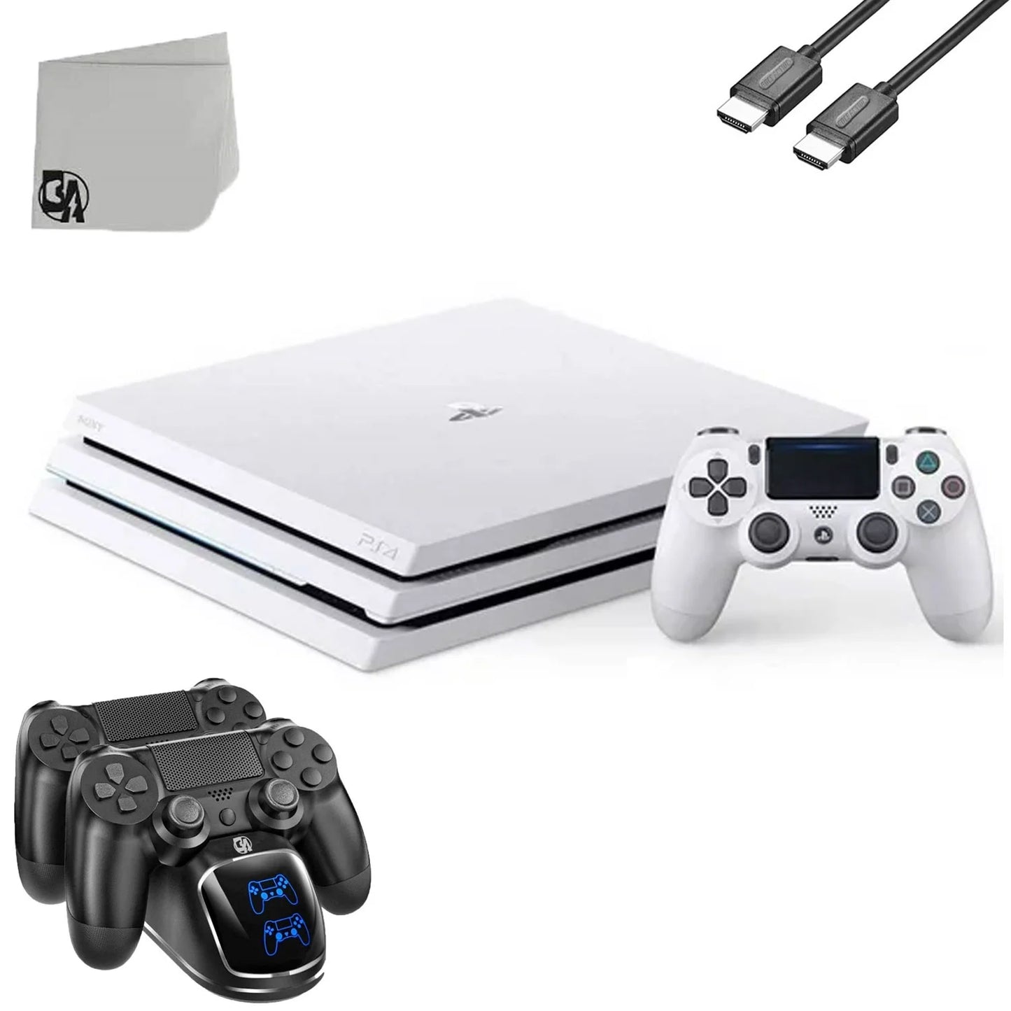 Sizeony PlaySizetation 4 Pro 1TB Gaming Console Ivory with Charging Dock HDMI Cable Bolt Axtion Used