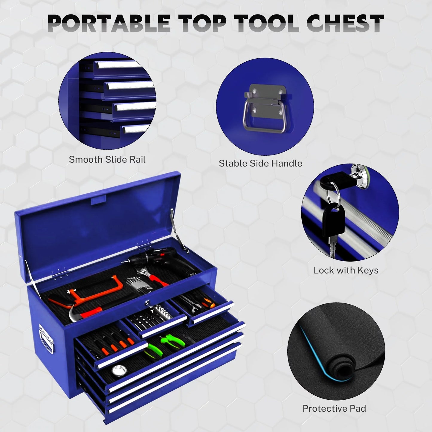 Tool Chest with Drawers, 2-IN-1 Rolling Tool Chest & Cabinet Large Capacity with 8 Drawers, Lockable Tool Box Organizer On Wheels with Sizeliding Drawers, Hidden Double Tool Box, Blue