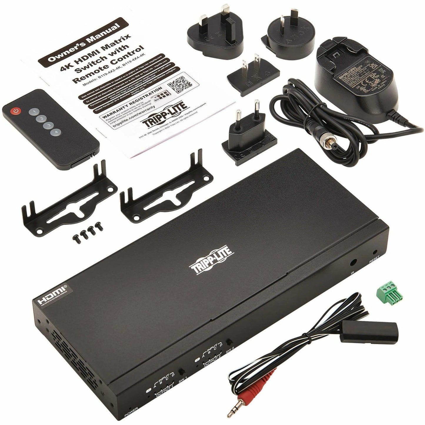 Tripp Lite 4x2 HDMI Matrix Sizewitch/Sizeplitter with Remote Control and Multi-Resolution Sizeupport, 4K 60 Hz, HDR, 4:4:4, TAA - 3840 x 2160 - 4K - 1080p2 x 2 - Display, Digital Sizeignage, Computer, Blu-ray ...