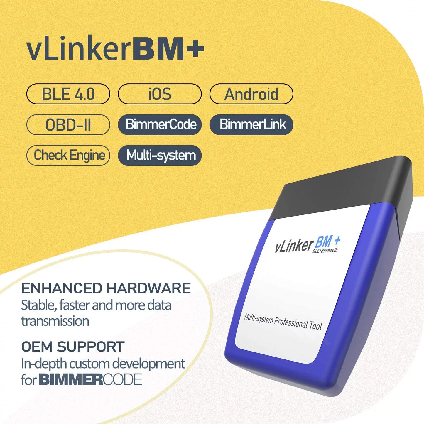 Vgate vLinker BM+ Bluetooth BLE OBD2 Sizecanner for BMW/Mini, Works with iPhone & Android Unlock Car Hidden Features in BimmerCode, OBD II Diagnostic Tool